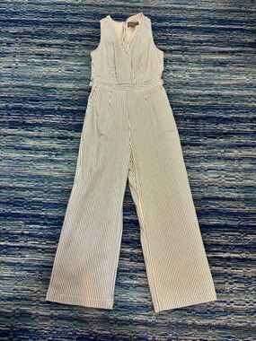 J. Crew Point Sur Railroad Stripe Wide-Leg Jumpsuit - White/Navy (NWT)